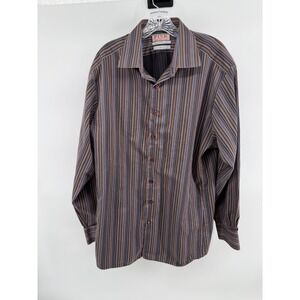 Thomas Pink Mens Slim Fit Striped Dress Shirt Brown Blue Orange 18 46cm Cotton